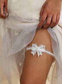 Faux Pearl Bow Decor Elegant Bridal Garter Belt For Wedding Cute