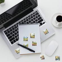 50 pièces Autocollants de paysage aquarelle Autocollants vinyle esthétiques pour scrapbooking, journalisation, ordinateur portable, pare-chocs, skateboard, bouteilles d'eau, ordinateur, téléphone, bande dessinée, casque de protection, voiture, fournitures scolaires, rentrée des classes