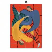 抽象人物线条条纹女孩彩色墙面艺术帆布画海报和印刷品酒店酒吧图片适用于客厅装饰可选框架 - 彩色 - 查看 39