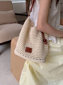 Beach Vacation Woven Tote Bag, 2025 New Hollow Out Shoulder Bag, Large Capacity Commuter Shopper Handbag