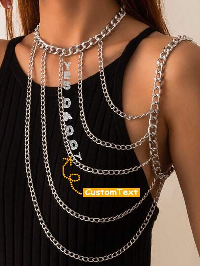 1pc Personalized Crystal Letter Name Metal Shoulder Chain, Fashionable 5-Layer Tassel Body Chain With Rhinestones, Accessory For Party, Festival, Birthday Gift For Friends And Lovers