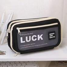 Wish Luck Pencil Bag Pen Case Flip Cover Frosted Front Multi Pocket Storage Pouch For Stationery School,Back To School,School Supplies - one-size - View 17