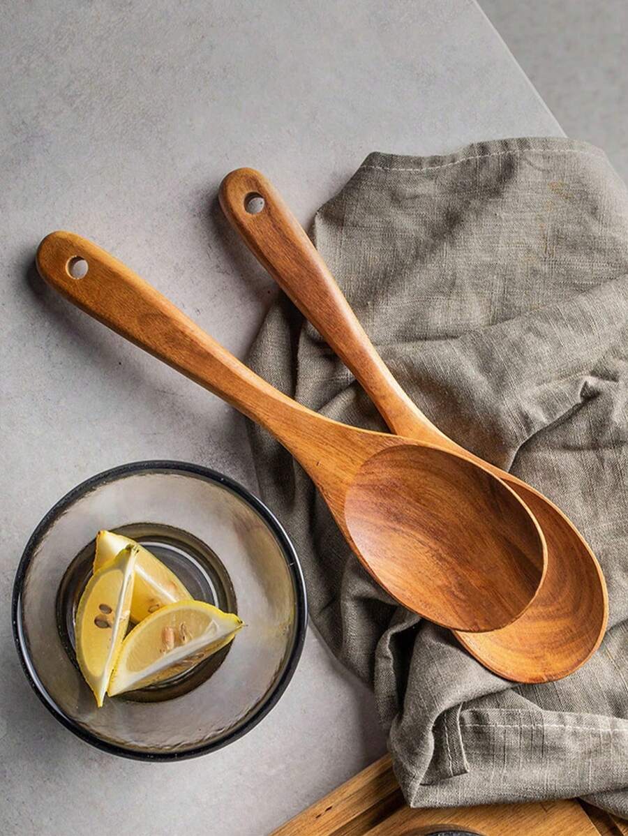 1 pièce/set, cuillère à salade/cuillère à riz/cuillère à mélanger/fourchette à salade/spatule/cuillère égoutter/cuillère à soupe/spatule-ciseaux/pince à pain/cuillère égoutter/cuillère de cuisine en bois d'acacia. Convient pour la cuisine.