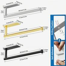 1 Stück Küchen Papierhandtuchhalter - selbstklebend oder gebohrt Toilettenpapierhalter, gebürstetes Nickel, wandmontiert, für Bad/Küche Lagerung, Handtuchhalter, Klarsichtfolienhalter, Klebstoff Papierhandtuchrollenhalter, Küche Edelstahl SUS304 Küchenrollenspender, einfaches Installationsset mit starkem Band und Schrauben (Schwarz/Silber/Gold)