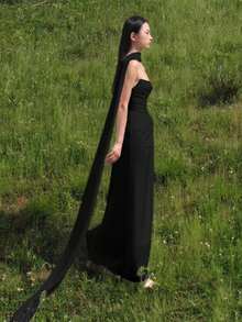 Bridal Satin Scarf Shawl Long Train High-End Korean Style Photography Shoulder Veil, White Solid Color Fall Clothes For Women - Pull down the Shawl - View 12
