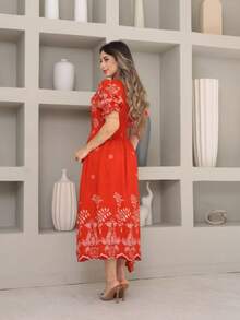 Vitoria Elegant Printed Midi Dress. Evangelical Short Sleeves - 橘色 - 查看 5