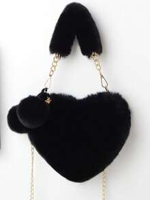 1pc Women's Plush Handbag, Heart-Shaped Fluffy Faux Fur Tote Bag, Women's Shoulder Bag/Clutch With Metal Chain Strap, New Furry Bag For Ladies - Multicolor - View 8