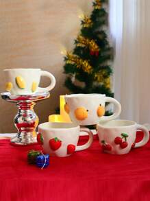 1pc 400ml Ceramic Cup With Fruit Pattern, Espresso Cup, Creative Ceramic Gift, Water Cup, Holiday Coffee Cup/Tea Cup, High-Quality Office/Home Breakfast Cup, Couple Gift Cup Back To School