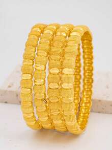 4 件 24k 金豆设计手链，中东迪拜女士时尚手链，阿拉伯和非洲婚礼礼物，感谢老师的礼物