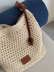 Beach Vacation Woven Tote Bag, 2025 New Hollow Out Shoulder Bag, Large Capacity Commuter Shopper Handbag
