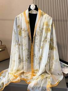 1pc Women's Green Chiffon Scarf, Lightweight Versatile Spring Autumn Scarves, Shawl, Fashion Accessory For Travel & Sun Protection - Yellow - View 4