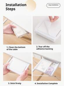 1pc Small Under-Desk Hidden Drawer Storage Box, Large Capacity Organizer To Keep Desktop Tidy, For Stationery, Cosmetic Tools, Kitchen Supplies - Grey - View 9