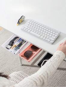 1pc Small Under-Desk Hidden Drawer Storage Box, Large Capacity Organizer To Keep Desktop Tidy, For Stationery, Cosmetic Tools, Kitchen Supplies - Grey - View 4