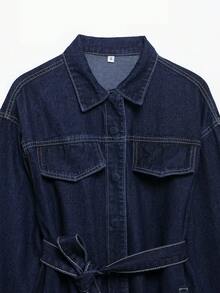 Retro Collar Denim Jacket With Belt, Suitable For Spring And Autumn