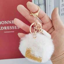 Christmas Festival Gifts Home Decorations-White Initial Letter Keychain With Soft Fluffy Fur Ball Pom-Pom Women Sweet Bag Purse Charm A-Z 26 Letter Pendant