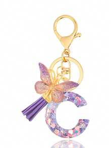 1pc Purple Keychain, Christmas Keychain, Women's Style, Letter Keychain With Tassel, Can Be Hung On Keys, Wallet, Handbag, Backpack, Holiday Christmas Gift, Home Decor - Purple - View 17