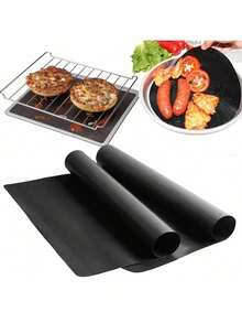 2 Stücke Ofeneinlagen leicht zu reinigen, schützen den Boden des Ofens/Gasherds, antihaftbeschichtet, hitzebeständig, Grillmatten geeignet für Zuhause, Outdoor Camping Grill - Schwarz - Übersicht 6