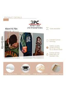 1/3 Panel Modern Black Art Canvas Oil Painting Poster, Retro Botanical Decor Oil Painting, Black Art Poster, Canvas Print Poster, Black Wall Art Poster, Bedroom Wall Art, Living Room Wall Decor, Dining Room Decor, Kitchen Decor, Study, Hallway, Dorm Decor, Ideal Gift For Friends, Wall Art, Wall Decor, Home Decor, Room Decor Canvas Painting, Poster, Frame Optional, Framed Wall Art - Multicolor - View 9