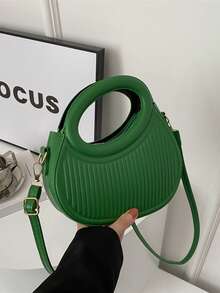 Fashionable And Classic With Niche Design. Gentle-Style Shoulder Crossbody Bag For Ladies, Suitable For Commuting And Dating. Striped Embossed Handbag. Fashionable Round Crossbody Bag. New-Style Double-Handle Wallet For Ladies. - Green - View 7