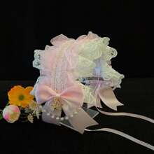 1pc Lolita Style Girl Faux Pearl Bow Lace Headband + Cute Countryside Themed Headpiece Ribbon Maid Headdress, Suits 2D Lolita Halloween