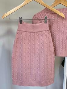 Women's Knitted Skirt And Blouse Set With Braids Made In Modal Knit. - Rusty Rose - View 2