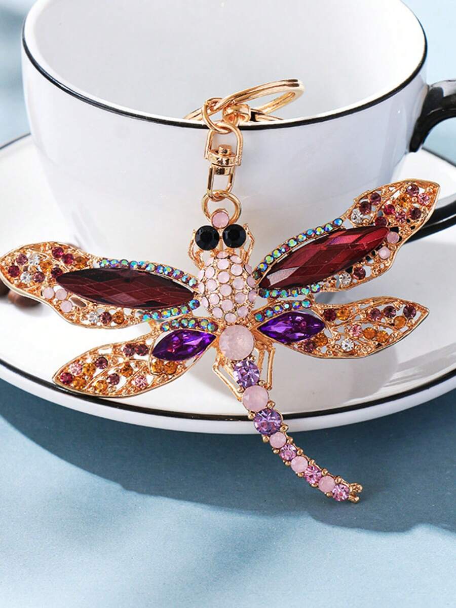 Llavero creativo con forma de limón blanco y rojo con brillantes, dije para bolso de mujer, llavero de aleación de metal con mariquita con brillantes, regalo de dibujos animados con soporte para identificación, accesorios para automóvil, dijes para bolsos