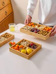 1 个多格木质托盘，适用于零食、饼干、户外使用 - 杏色 - 查看 7