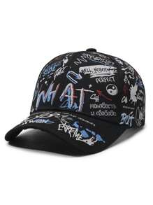 Korean Style Romantic: Graffiti Letter Print Baseball Cap, Sunscreen & Shading Design, Outdoor Peaked Cap Expressing Fresh Vibe