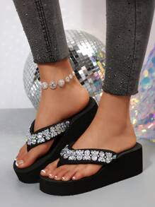 Sandalias de verano para mujer con suela gruesa antideslizante, chancletas con cuña de tacón alto, apropiadas para uso en exteriores, playa y bodas