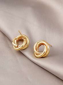 Twisted Geometric Circular Shape Earrings – Modern And Versatile Design – Fashion Accessory For Women - 金色 - 查看 3