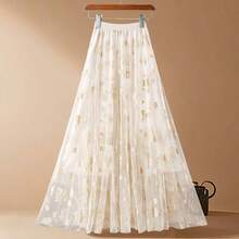 Long Embroidered Tulle Skirt - Light And Romantic, 100% Polyester - Apricot - View 2