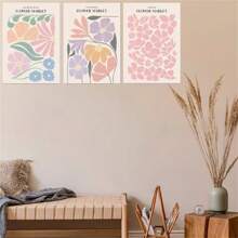 1 pièce Affiche optionnelle avec cadre, art mural de marché aux fleurs. Peinture sur canevas colorée, affiche végétale nordique. Image imprimée décorative pour le salon