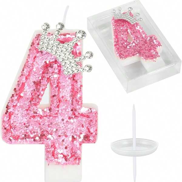Birthday Number Candles, Pink Crown Birthday Candles, Glitter Number Candles For Cake Decoration, Suitable For Girls, Ladies, Anniversary Celebration