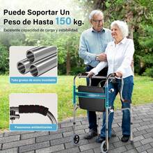 Andador Plegable con Ruedas, Andador Altura Ajustable, Andadera para Adulto Mayor con Manijas Antideslizantes Asiento Cómodo, Apoyabrazos de Doble capa, Soporta 150 kg - Con ruedas B - Ver 3