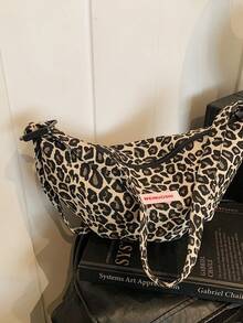 1pc Fashionable Simple Fabric Bag For Women, Leopard Pattern One Shoulder Crossbody Bag - Yellow - View 8