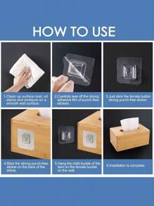 20 paires de crochets muraux transparents, support adhésif pour bande d'alimentation, boîte de rangement forte et transparente sans perforation pour la maison, boîte de rangement pour boîte de mouchoirs, étagère de stockage, pince