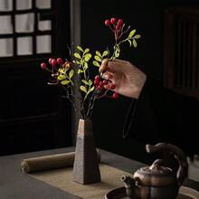 复古粗陶迷你花瓶，陶瓷桌面小花瓶，适用于茶室、茶桌水培装饰 - 棕色 - 查看 2