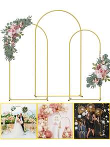 Soporte para arco de boda con telón de fondo de 2 m, 1.8 m, 1.5 m en tres tamaños a elegir. Decoración de arco floral con globos para ceremonias de boda, baby shower, fiesta de cumpleaños al aire libre o interior, color dorado - Dorado - Ver 7