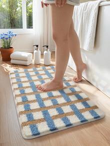 DAJIANG 1pc Flocked Bathroom Non-Slip Mat, Striped Geometric Pattern, Nordic Style, Minimalist & Elegant, Extra Thick & Soft, Non-Slip TPR Bottom, Fluffy & Absorbent, Machine Washable, Suitable For Home, Living Room, Bathroom, Vanity, Bathtub, Shower, Sink, Dorm, Home Decor, Thick & Fleece Entryway Decor Bathroom Kitchen Decor - Nhiều màu - Xem 4