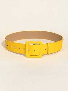 新款糖果色方形扣装饰腰带，时尚百搭，适合女士牛仔裤和休闲裤，宽腰带 - 紫色 - 查看 3