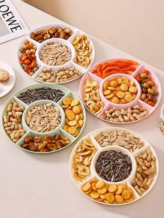 1 件圆形派对小吃服务托盘、开胃菜盘、小吃碗、多级小吃碗托盘、坚果、糖果、水果容器、可重复使用的塑料小吃托盘，带 5 个隔间，适用于家庭和餐厅