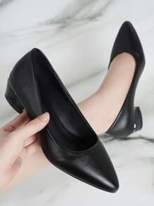 Round Toe Simple Comfortable Chunky Heel Slip-On Fashionable Flats