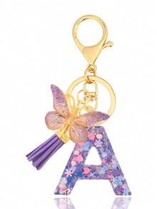 1pc Purple Keychain, Christmas Keychain, Women's Style, Letter Keychain With Tassel, Can Be Hung On Keys, Wallet, Handbag, Backpack, Holiday Christmas Gift, Home Decor - Purple - View 14