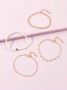 4 件心形装饰新娘脚链情人节