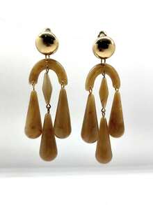 1 对时尚 3D 水滴树脂耳环/耳夹，适合女性日常佩戴、聚会、旅行的珠宝 - 咖色 - 查看 3