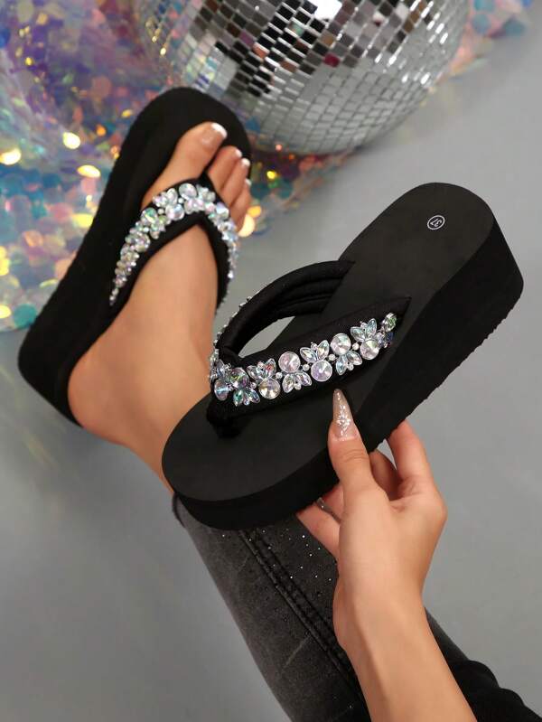 Sandalias de verano para mujer con suela gruesa antideslizante, chancletas con cuña de tacón alto, apropiadas para uso en exteriores, playa y bodas