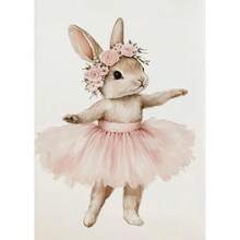1 pezzo Stampa su tela con coniglio ballerina carino, poster e stampe di animali da ballet, opera d'arte da parete per camera di ragazze, cameretta, decorazione per la casa, con cornice opzionale - Multicolore - Visualizzare 20