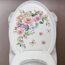 1pc Flower Pattern Toilet Lid Decal For Bathroom Decor,Toilet Sticker,Wall Stickers,Stickers,Wall Decal, Vinyl Decal For Home Decorations,Spring Decoration Items Refresh Your Home,Rama Decoration Stickers Gifts Birthday Graduation