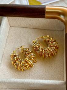 1 par de brincos de argola elegantes com torção oca trançada, estilo francês sofisticado e exclusivo, design de nicho retrô europeu-americano