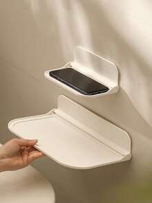 Folding Wall Mounted Shelf Space Saving Storage Rack Punch-Free Phone Holder WiFi Router Organizer For Bathroom Kitchen - Multicolor - View 6